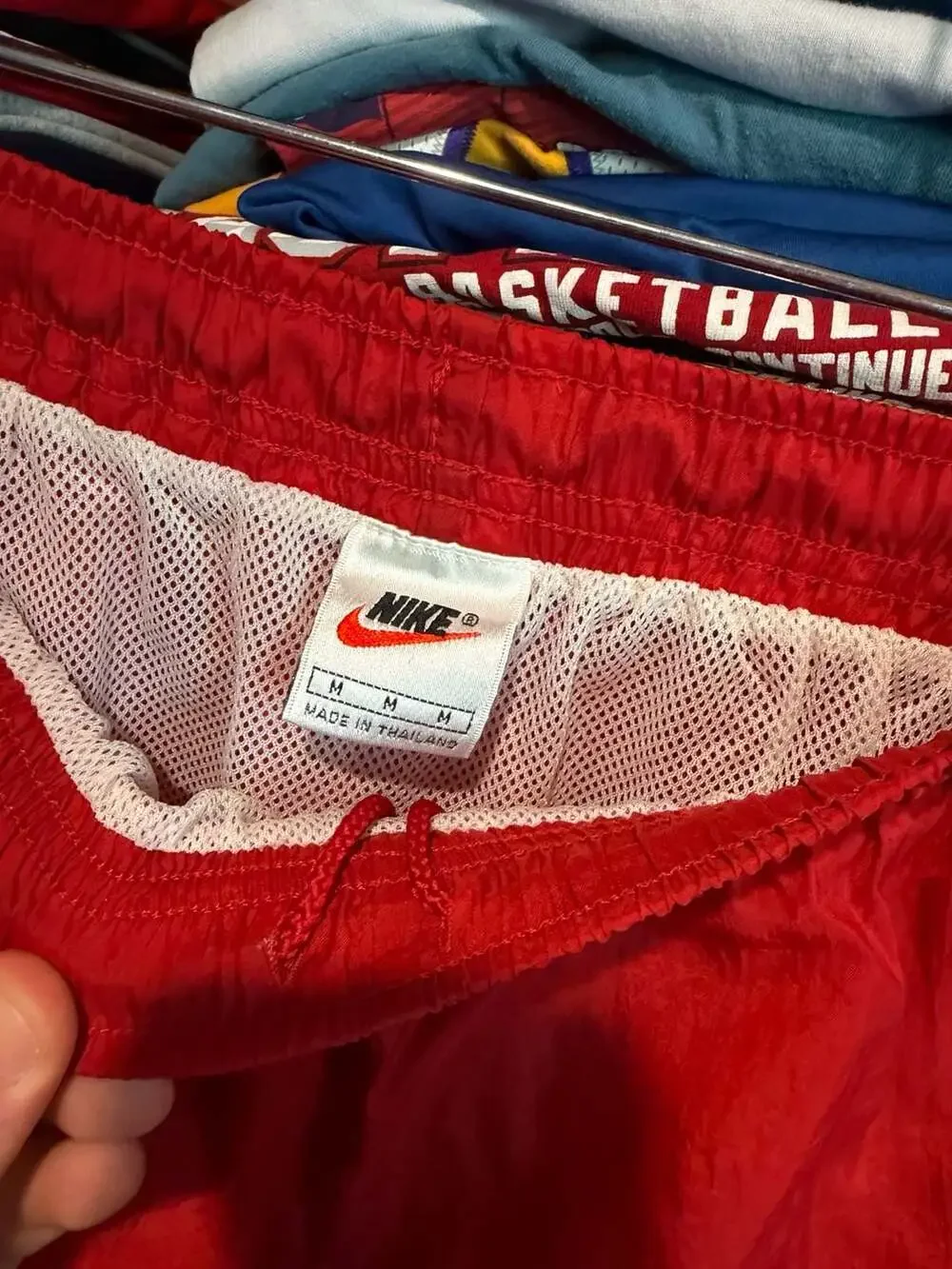 Vintage 90s Nike Red Nylon Windbreaker Shorts with Big Swoosh Mens Medium